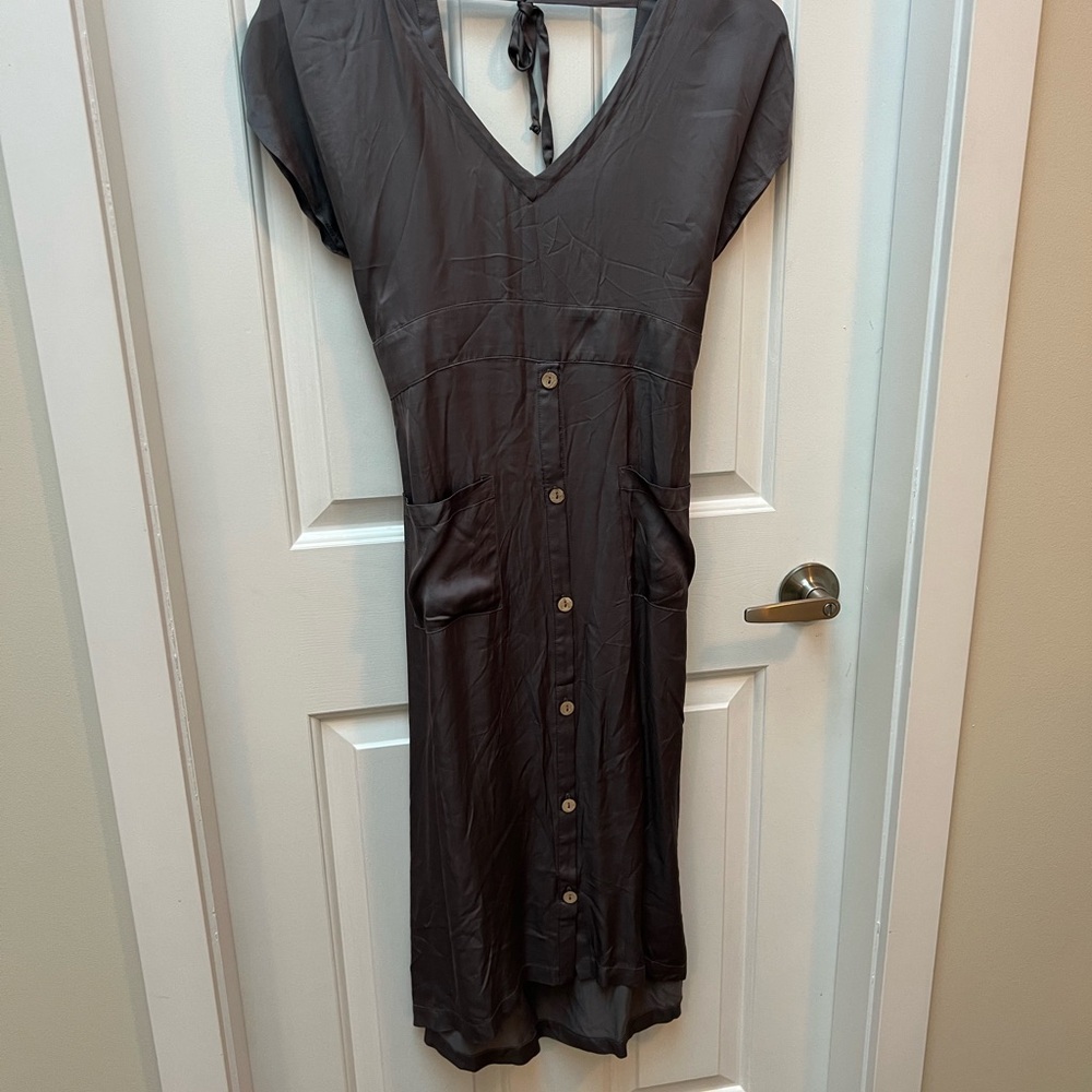Elegant silk like open back midi Dress